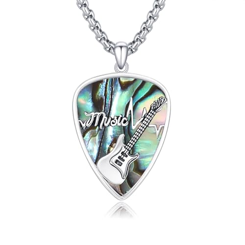 PARYFO Gitarre Plektrum Halskette 925 Sterling Silber Gitarre Anhänger mit Abalone Muschel Musik Schmuck Geschenke für Männer Frauen Mädchen Musikliebhaber Geburtstag von PARYFO