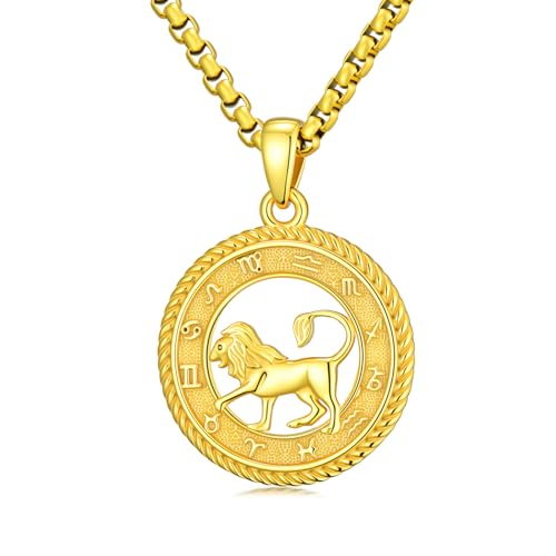 PARYFO Sternzeichen Löwe Kette 925 Sterling Silber Horoskop Halskette Vergoldet Löwe Anhänger 12 Sternzeichen Schmuck Geschenke für Männer Frauen Unisex von PARYFO