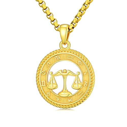 PARYFO 12 Sternzeichen Sings Halskette 925 Sterling Silber Waage Sternzeichen Anhänger Vergoldet Astrologie Horoskop Anhänger Schmuck Geschenke für Männer Frauen Unisex von PARYFO
