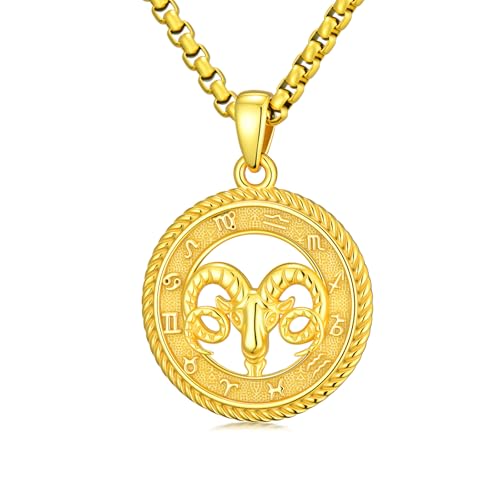 PARYFO Sternzeichen Widder Halskette 925 Sterling Silber Sternzeichen Anhänger Widder Gold Astrologie Horoskop Schmuck Geschenke für Männer Frauen Unisex von PARYFO