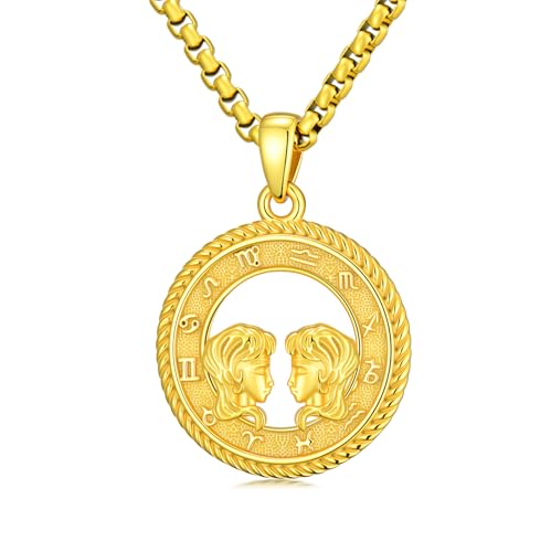 PARYFO Halskette mit 12 Sternzeichen 925 Sterling Silber Gold Sternzeichen Zwillinge Anhänger Astrologie Horoskop Anhänger Schmuck Geschenke für Männer Frauen Unisex von PARYFO