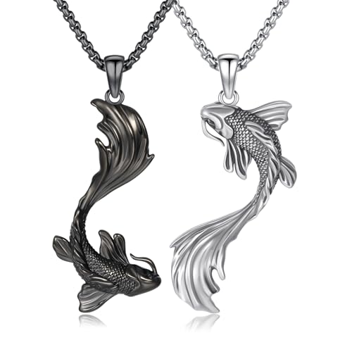 PARYFO Koi Halskette Paare Kette 925 Sterling Silber Koi Anhänger Oxidation und Schwarz BFF Kette für 2 Stück Freundschafts Schmuck Geschenke für Paar Freunde Schwester Partner von PARYFO