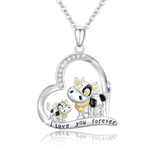 PARYFO Kuh Kette 925 Sterling Silber Herz Kuh Anhänger Halskette Niedlicher Kuh Schmuck Geschenk für Damen und Mädchen von PARYFO