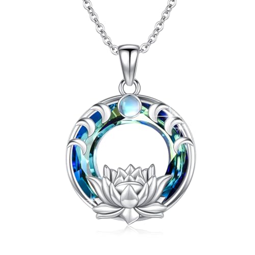 PARYFO Lotus Damen Halskette Silber 925 Kristall Mondphasen Blumen Kette Anhänger Schmuck Geschenke für Frauen Mutter von PARYFO