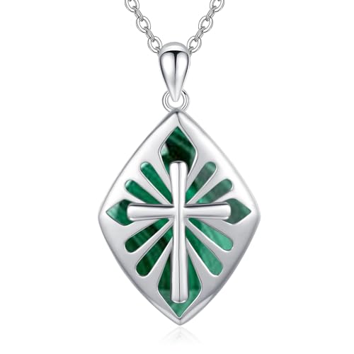 PARYFO Malachit Kreuz Halskette 925 Sterling Silber Malachit Kreuz Anhänger Ketten Religiöser Schmuck Geschenke für Frauen Männer Mädchen Mutter Ehefrau Freundin Tochter von PARYFO