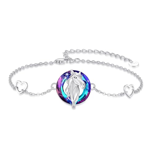 PARYFO Pferde Armband 925 Sterling Silber Verstellbares Pferde Armband mit Lila Kristall Pferde Schmuck Geschenk für Damen Mädchen Pferde Liebhaber von PARYFO