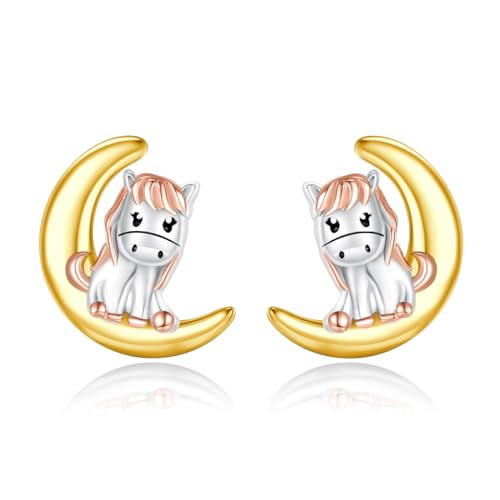PARYFO Pferd Ohrringe für Kinder Sterling Silber 925 Mädchen Kinder Ohrstecker mit Halbmond Pferd Schmuck Geburtstag Geschenke für Frauen Tochter von PARYFO