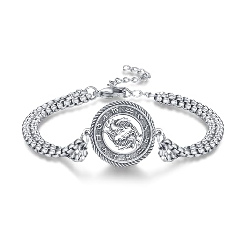 PARYFO Sternzeichen Fische Armband 925 Sterling Silber Sternzeichen Armbänder Konstellationen Armbänder Astrologie Horoskop Schmuck Geschenke für Männer Frauen Unisex von PARYFO