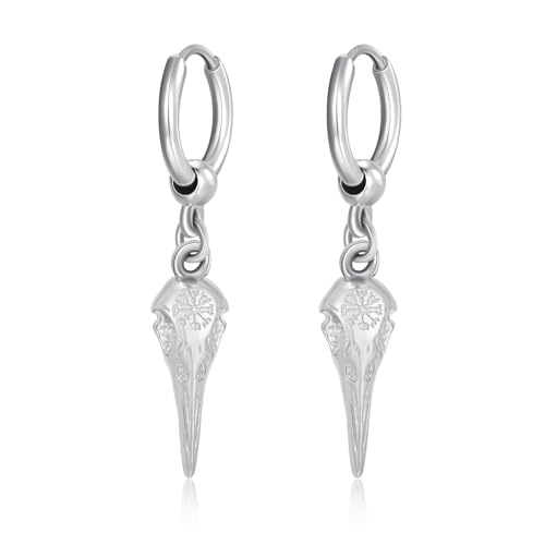PARYFO Wikinger Ohrringe für Männer 925 Sterling Silber Rabe Huggie Ohrring Nordischer Wikinger Raben Schmuck Geschenke für Männer Jungen Unisex, Sterling Silber von PARYFO