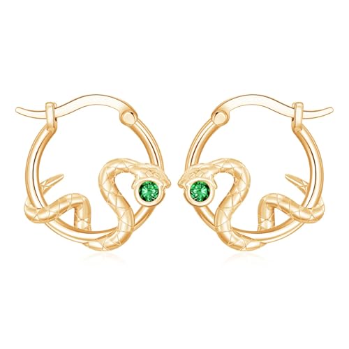 PARYFO Schlange Ohrringe 925 Sterling Silber Vergoldete Ohrringe Hypoallergen Schlange Creolen mit Grün Zirkonia Gotischer Schmuck Geschenke für Frauen von PARYFO