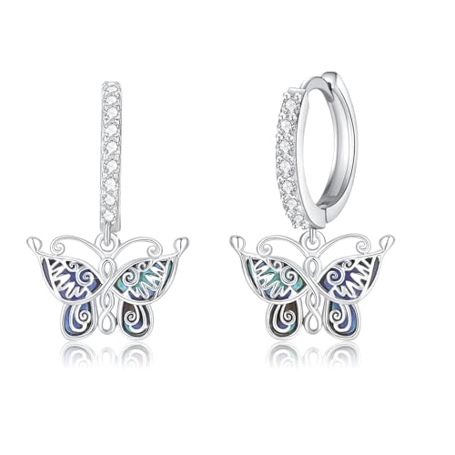 PARYFO Schmetterling Ohrringe 925 Sterling Silber Frauen Schmetterling Creole Ohrringe Schmetterling mit Abalone Muschel Schmetterling Schmuck Geschenke für Frauen Mädchen Jugendliche,Sterling Silber von PARYFO