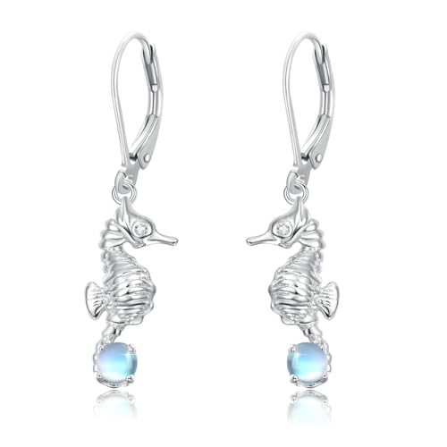 Seepferdchen Ohrringe 925 Sterling Silber Mondstein Seepferdchen Hängende Ohrringe Niedliche Tier Ozean Seepferdchen Schmuck Weihnachten Geschenk für Frauen Freundin Mädchen Damen von PARYFO