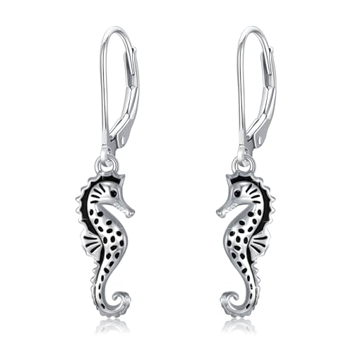PARYFO Seepferdchen Ohrringe 925 Sterling Silber Hypoallergen Schwarz Seepferdchen Ohrringe Ozean Seepferdchen Schmuck Geschenke für Frauen Mädchen von PARYFO