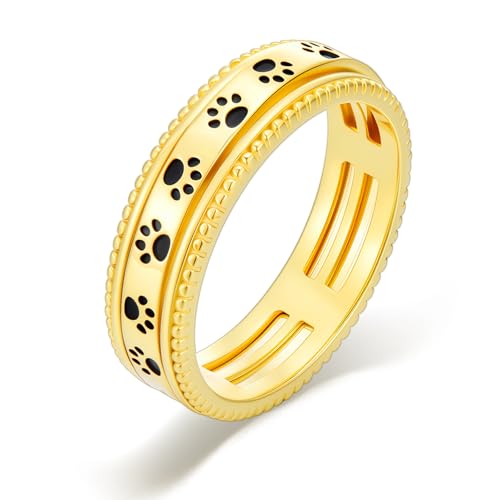 PARYFO Pfote Ring Spinner 925 Sterling Silber Gold Pfote Ringe für Angst Relieve Autismus Ring für Frauen Stress Relief Pfote Schmuck Geschenke, Sterling Silber (18.9) von PARYFO
