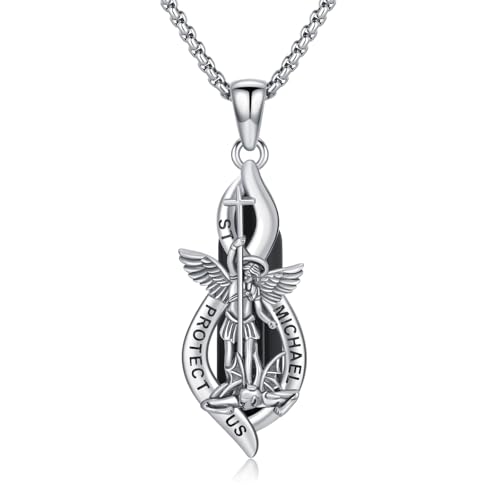 PARYFO Erzengel Michael Halskette 925 Sterling Silber St Michael Anhänger Kette Religiöser Amulett Schmuck für Männer Frauen von PARYFO