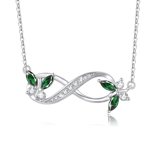 PARYFO Unendlichkeits kette Sterling Silber Schmetterling Halskette für Damen Unendlichkeits Halskette Fein Grün Geburtssteinschmuck Weihnachtsgeschenke für Mädchen Mutter Tochter Ehefrau von PARYFO