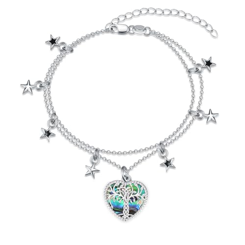 PARYFO Stern Baum des Lebens Armband Damen 925 Sterling Silber Lebensbaum Armband Verstellbar Armkette Frauen Schmuck Geschenk für Mama Mädchen Ehefrau Freundin-Herz Abalone-Muschel Armband von PARYFO