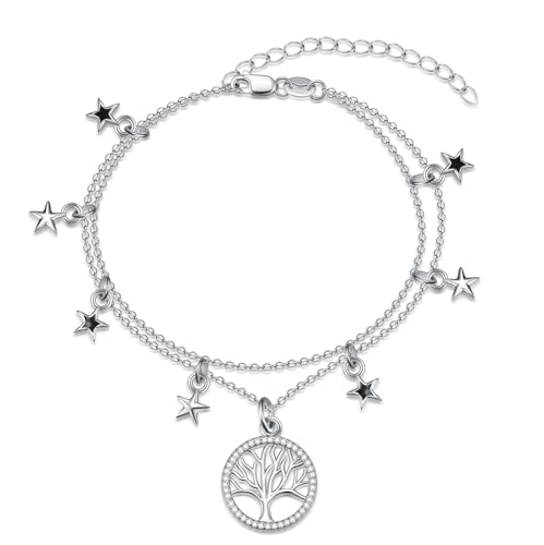PARYFO Stern Baum des Lebens Armband Damen 925 Sterling Silber Lebensbaum Armband Verstellbar Armkette Frauen Schmuck Geschenk für Mama Mädchen Ehefrau Freundin von PARYFO