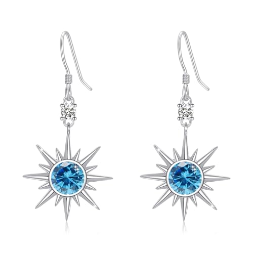 PARYFO Stern Ohrringe 925 Sterling Silber Sonne Ohrringe Achtzackige Stern Ohrringe mit Blauem Zirkon Stern Schmuck Geschenke für Frauen Mädchen von PARYFO
