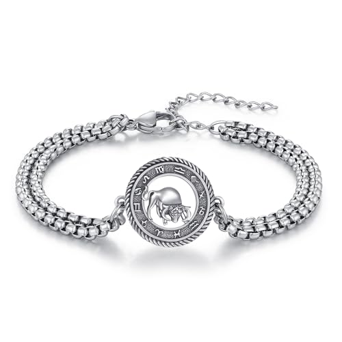 PARYFO Sternzeichen Stier Armbänder 925 Sterling Silber Vintage Stier Armabnd Sternzeichen Astrologie Horoskop Armbänder Schmuck Geschenke für Männer Damen Unisex von PARYFO