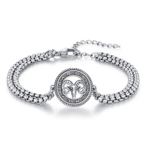 PARYFO Sternzeichen Widder Armbänder 925 Sterling Silber Vintage Widder Armband Sternzeichen Armabnd Astrologie Horoskop Schmuck Geschenke für Männer Damen Unisex von PARYFO