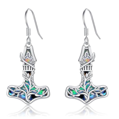 PARYFO Thors Hammer Ohrringe 925 Sterling Silber Wikinger Ohrring Baum des Lebens Ohrringe Schmuck für Frauen Mädchen, Sterling Silber von PARYFO