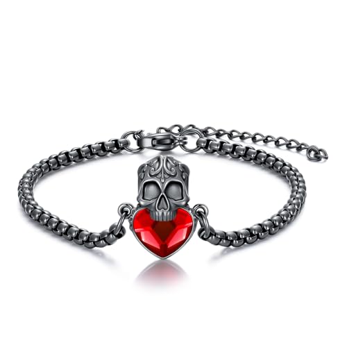 PARYFO Totenkopf Armband 925 Sterling Silber Schwarzer Totenkopf Armband Punk Totenköpfe Gothic Schmuck Geschenke für Frauen Männer Gothic Liebhaber Unisex von PARYFO