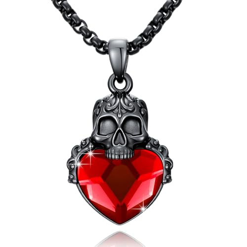 PARYFO Totenkopf Halskette 925 Sterling Silber Schwarzer Totenkopf Anhänger Kette mit Kristall Totenköpfen Gothic Schmuck Geschenke für Männer Frauen Mädchen von PARYFO