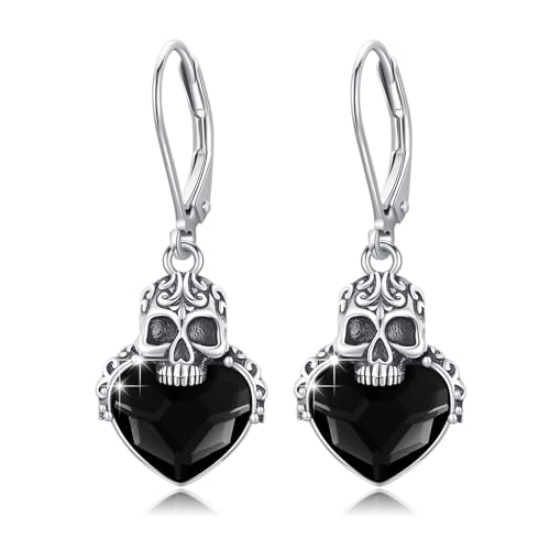 Totenkopf Ohrringe 925 Sterling Silber Totenkopf Ohrring mit Schwarzer Kristall Totenköpfe Gothic Schmuck Totenkopf Geschenke für Frauen Mädchen Mutter von PARYFO