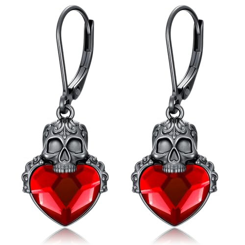 PARYFO Totenkopf Ohrringe 925 Sterling Silber Schwarzer Totenkopf Ohrring mit Kristall Totenköpfen Gothic Schmuck Totenkopf Geschenke für Männer Frauen Mädchen Mutter von PARYFO