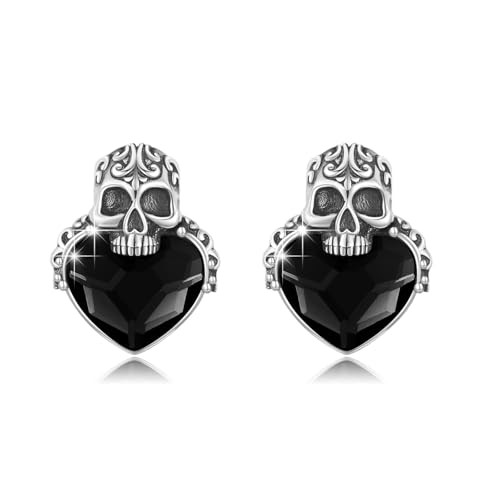 PARYFO Totenkopf Ohrringe 925 Sterling Silber Totenkopf Ohrstecker mit Schwarzer Kristall Totenköpfe Goth Ohrringe Männer Frauen Gothic Schmuck Weihnachten Geschenke für Männer Frauen Mädchen von PARYFO