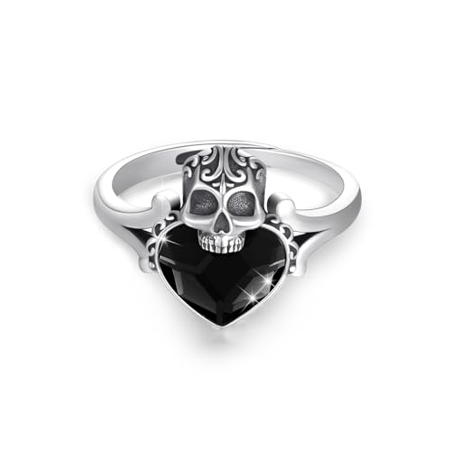 PARYFO Totenkopf Ring 925 Sterling Silber Vintage Totenköpfe Ring mit Schwarzem Kristall Retro Totenkopf Gothic Schmuck Geschenke für Männer Frauen Mädchen Unisex von PARYFO