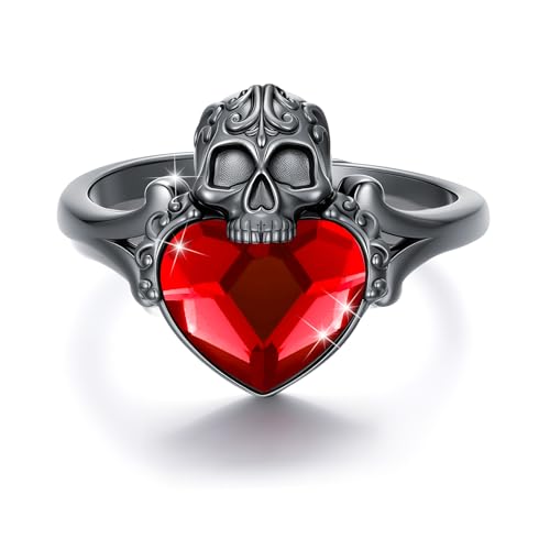 PARYFO Totenkopf Ring 925 Sterling Silber Schwarz Vergoldet Skelett Kopf Finger Ringw Schwarzer Gothic Ring Halloween Totenkopf Schmuck Geschenke für Damen Mädchen von PARYFO