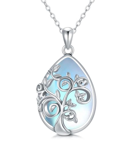 PARYFO Mondstein Kette Baum des Lebens Halskette 925 Sterling Silber Mondstein Anhänger Baum des Lebens Schmuck Geschenke für Frauen Mädchen Mutter von PARYFO