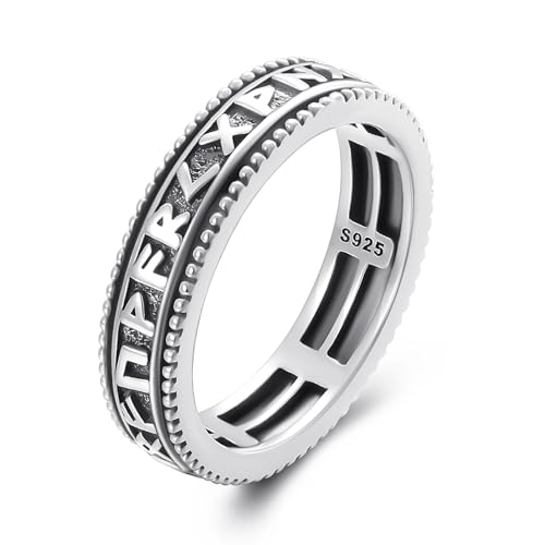 Wikinger Ringe für Männer Frauen 925 Sterling Silber Fingerring für Rotierende Wikinger Rune Spinner Ring Hip Hop Ring Punk Wikinger Schmuck Weihnachten Geschenk (54.4) von PARYFO