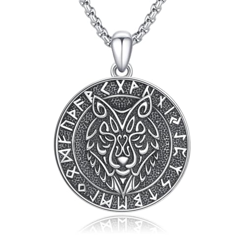 PARYFO Wikinger Wolf Halskette S925 Sterling Silber Nordische Halskette Wikinger Kette Wikinger Geschenke für Damen Herren von PARYFO