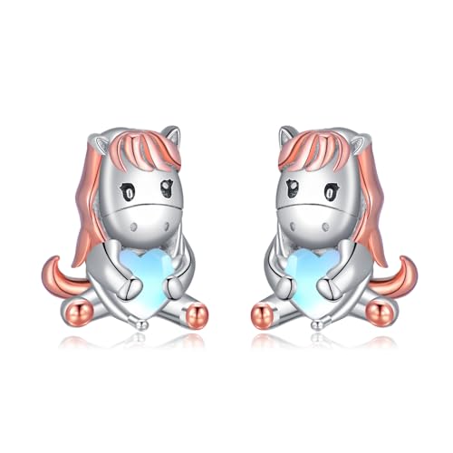 Pferd Ohrringe für Kinder Sterling Silber 925 Mädchen Kinder Ohrstecker, Pferd Schmuck Geburtstag Geschenke für Frauen Tochter-Mondstein von PARYFO