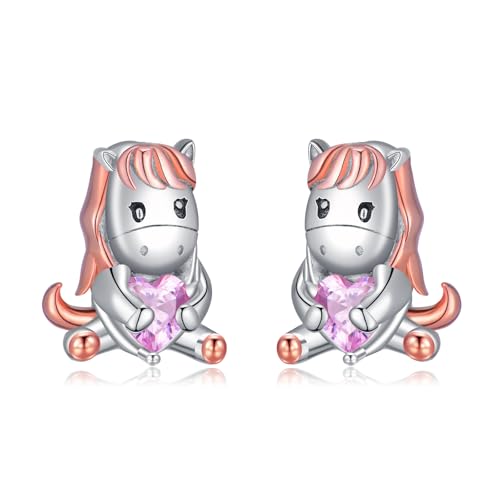 Pferd Ohrringe für Kinder Sterling Silber 925 Mädchen Kinder Ohrstecker, Pferd Schmuck Geburtstag Geschenke für Frauen Tochter-Rosa Zirkon von PARYFO