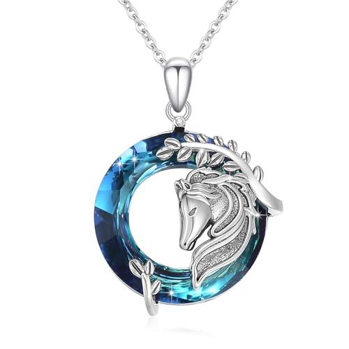 PARYFO Pferde Kristall Halskette für Frauen Mädchen 925 Sterling Silber Mutter Tochter Pferd Anhänger Kette Geburtstag Muttertag Schmuck Geschenk für Damen Pferdeliebhaber Mama Tochter von PARYFO