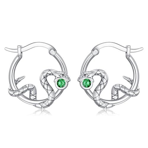 PARYFO Schlange Ohrringe für Frauen 925 Sterling Silber Verstellbar Offene Hoop Ohrringe mit Grün Zirkonia Schmuck Geschenke von PARYFO