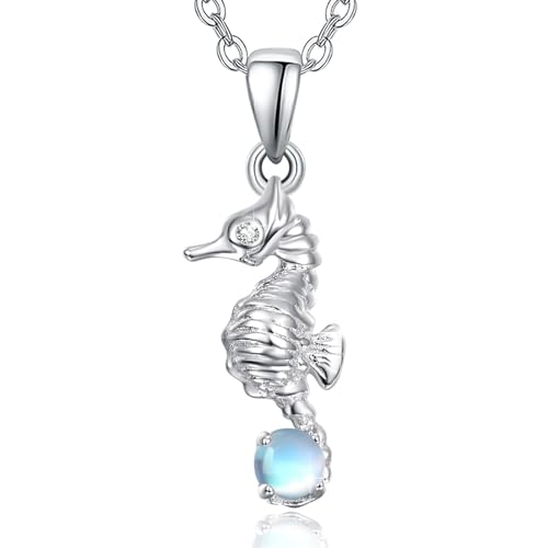 PARYFO Seepferdchen Halskette 925 Sterling Silber Mondstein Seepferdchen Anhänger Kette Seepferdchen Ozean Schmuck Geschenk für Frauen Mädchen, Sterling Silber (Mondstein) von PARYFO