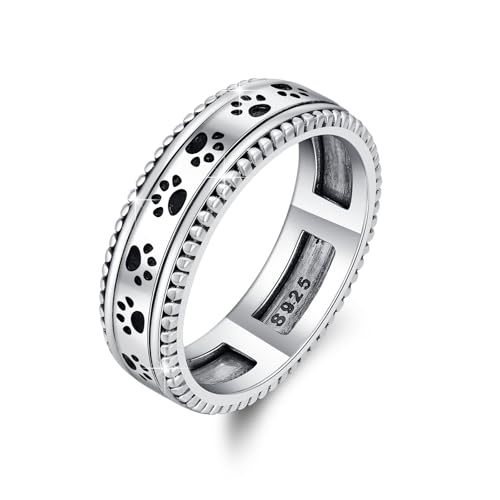 PARYFO Fidget Ring 925 Sterling Silber Pfote Ring Spinner Ringe für Angst Relief Autismus Ringe Frauen Pfoten Schmuck Geschenke für Damen Mädchen Tochter, Sterling Silber (16,5) von PARYFO