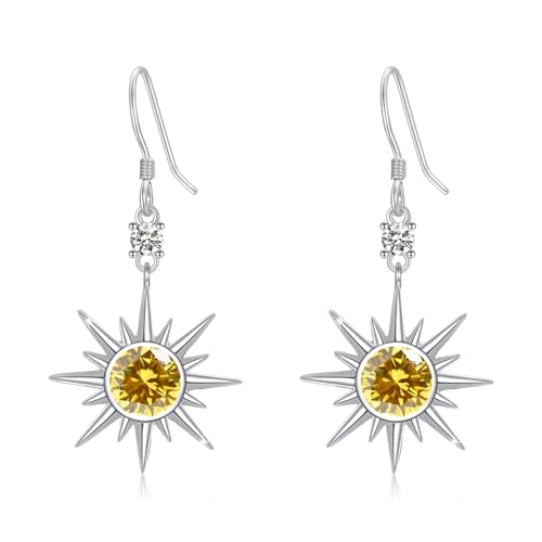 PARYFO Stern Ohrringe 925 Sterling Silber - Sonne und Achtzackige Stern Schmuck Mit Gold Zirkon - Geschenke für Frauen und Mädchen von PARYFO
