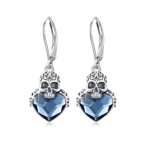 PARYFO Totenkopf Ohrringe 925 Sterling Silber Totenkopf Ohrring mit Blauer Kristall Totenköpfe Gothic Schmuck Totenkopf Geschenke für Männer Frauen Mädchen von PARYFO