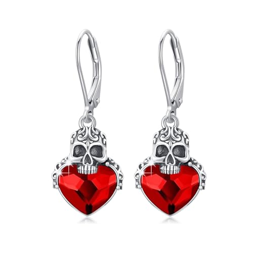 PARYFO Totenkopf Ohrringe 925 Sterling Silber Totenkopf Ohrring mit Roter Kristall Totenköpfe Gothic Schmuck Totenkopf Geschenke für Männer Frauen Mädchen von PARYFO