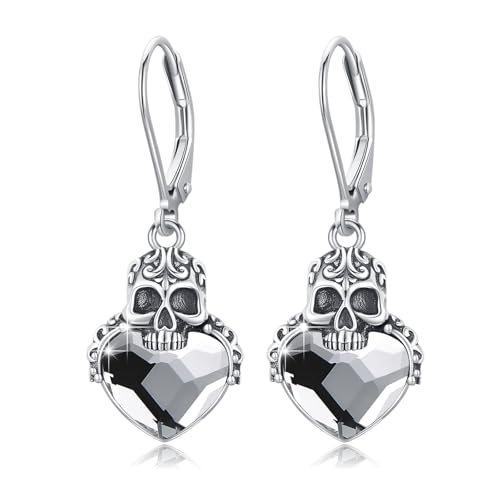 PARYFO Totenkopf Ohrringe 925 Sterling Silber Totenkopf Ohrring mit Weißer Kristall Totenköpfe Gothic Schmuck Totenkopf Geschenke für Männer Frauen Mädchen von PARYFO
