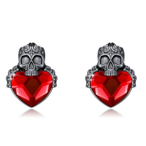 PARYFO Totenkopf Ohrringe 925 Sterling Silber Schwarzer Totenkopf Ohrstecker mit Kristall Totenköpfen Goth Ohrringe Männer Frauen Gothic Schmuck Weihnachtsgeschenke für Männer Frauen Mädchen von PARYFO