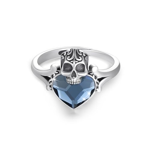 PARYFO Totenkopf Ring 925 Sterling Silber Kristall Totenkopf Ringe Gothic Ringe Verstellbarer Totenkopf Schmuck Geschenke für Damen Mädchen, Sterling Silber von PARYFO