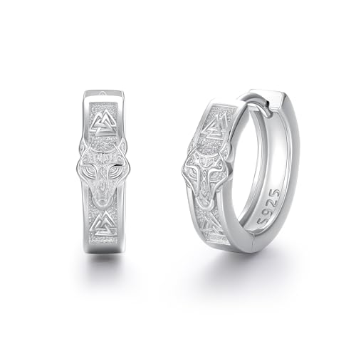 PARYFO Wolf Ohrringe 925 Sterling Silber Wolf Creolen Ohrringe für Herren Weiß Vergoldet Wikinger Creolen Ohrring Keltischer Knoten Wikinger Schmuck Geschenke für Männer Jungen, Sterling Silber von PARYFO