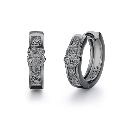 PARYFO Wolf Ohrringe 925 Sterling Silber Wolf Creolen Schwarz Wikinger Creolen Herren Keltischer Knoten Wikinger Schmuck Geschenke für Männer Jungen von PARYFO